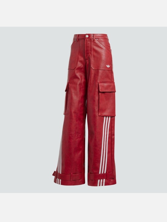 adidas Pants - Adidas Red Wide-Leg Cargo Pants with White Stripes